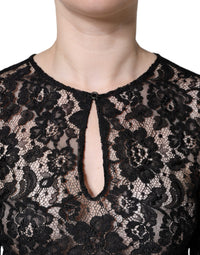 Dolce & Gabbana Black Floral Lace See Through Long Sleeve Women's Top