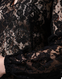 Dolce & Gabbana Black Floral Lace See Through Long Sleeve Women's Top