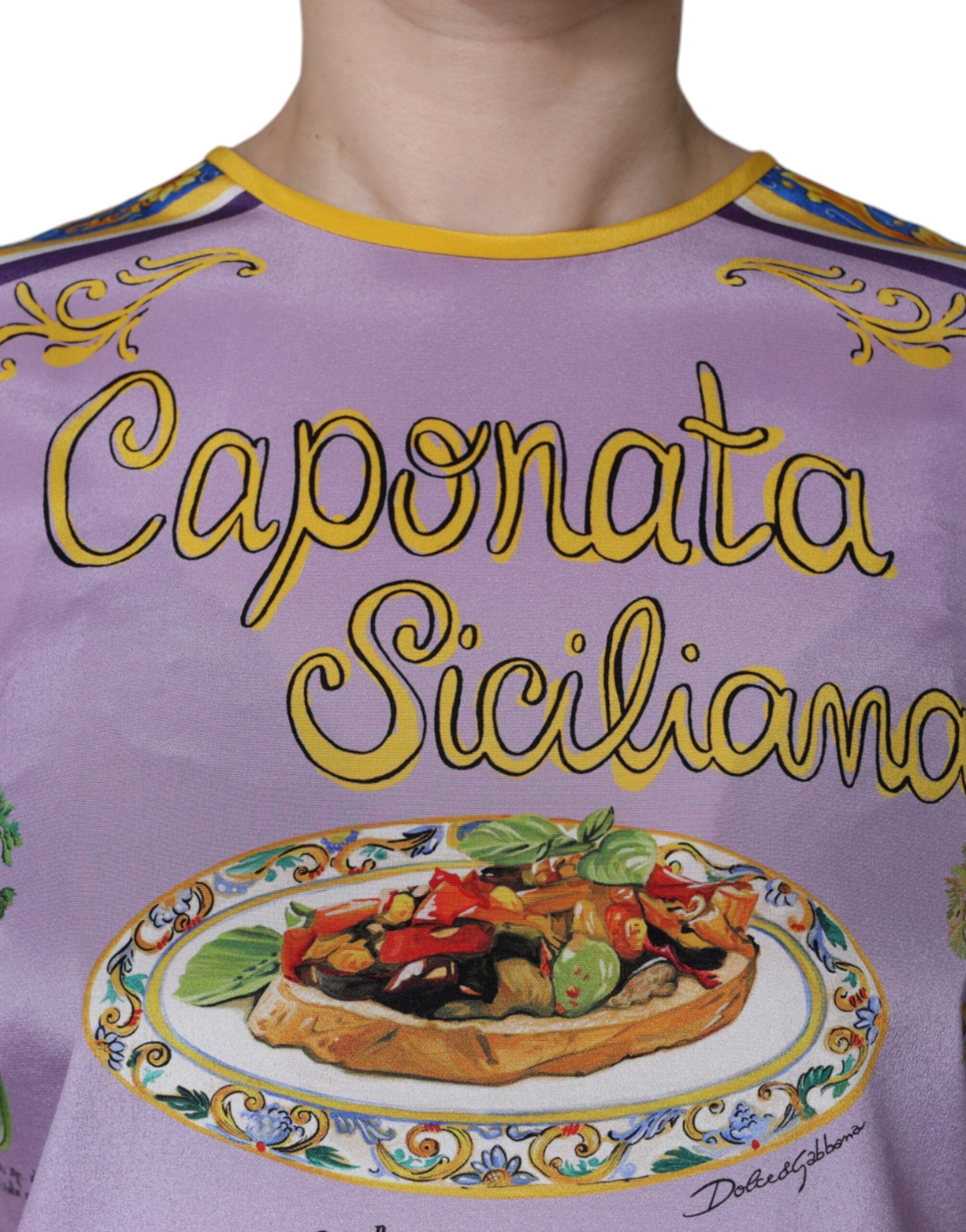 Dolce & Gabbana Purple Silk Caponata Siciliana Print Tank Women's