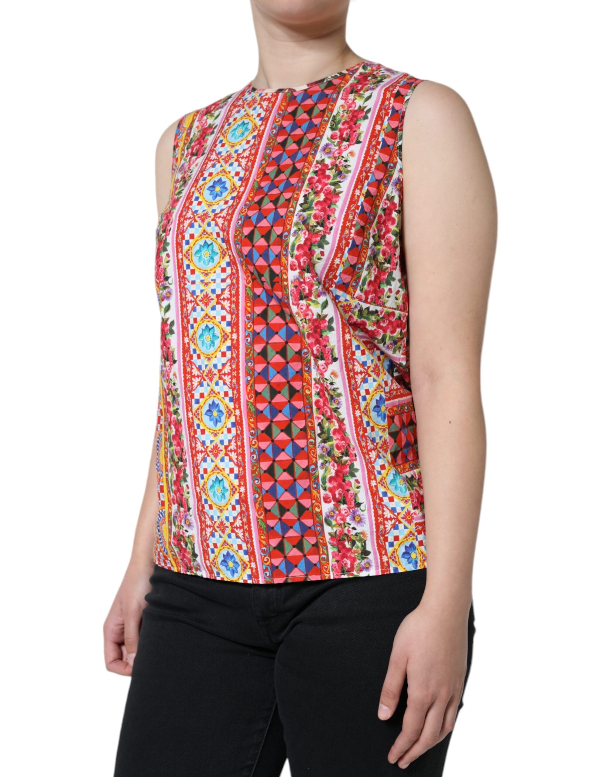 Dolce & Gabbana Multicolor Cotton Carretto Floral Tank Women's Top (Pre-Owned)