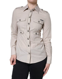 Dolce & Gabbana Beige Cotton Collared Button Down Shirt Women's Top