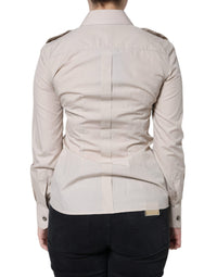 Dolce & Gabbana Beige Cotton Collared Button Down Shirt Women's Top
