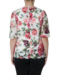 Dolce & Gabbana White Peony Lace Short Sleeves Blouse Women's Top