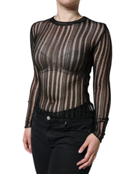 Dolce & Gabbana Black Stripe See Through Long Sleeves Women's Top