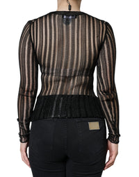 Dolce & Gabbana Black Stripe See Through Long Sleeves Women's Top
