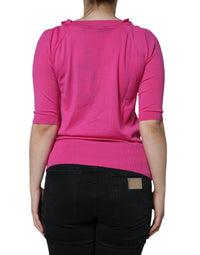 Dolce & Gabbana Pink Wool Button Down Short Sleeve Blouse Women's Top