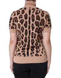 Dolce & Gabbana Beige Leopard Print Wool Turtleneck Women's Top