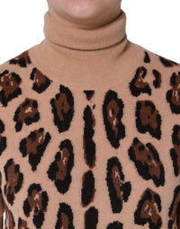 Dolce & Gabbana Beige Leopard Print Wool Turtleneck Women's Top