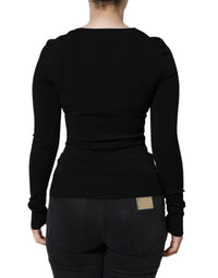 Dolce & Gabbana Black Long Sleeves Blouse Square Neck Women's Top