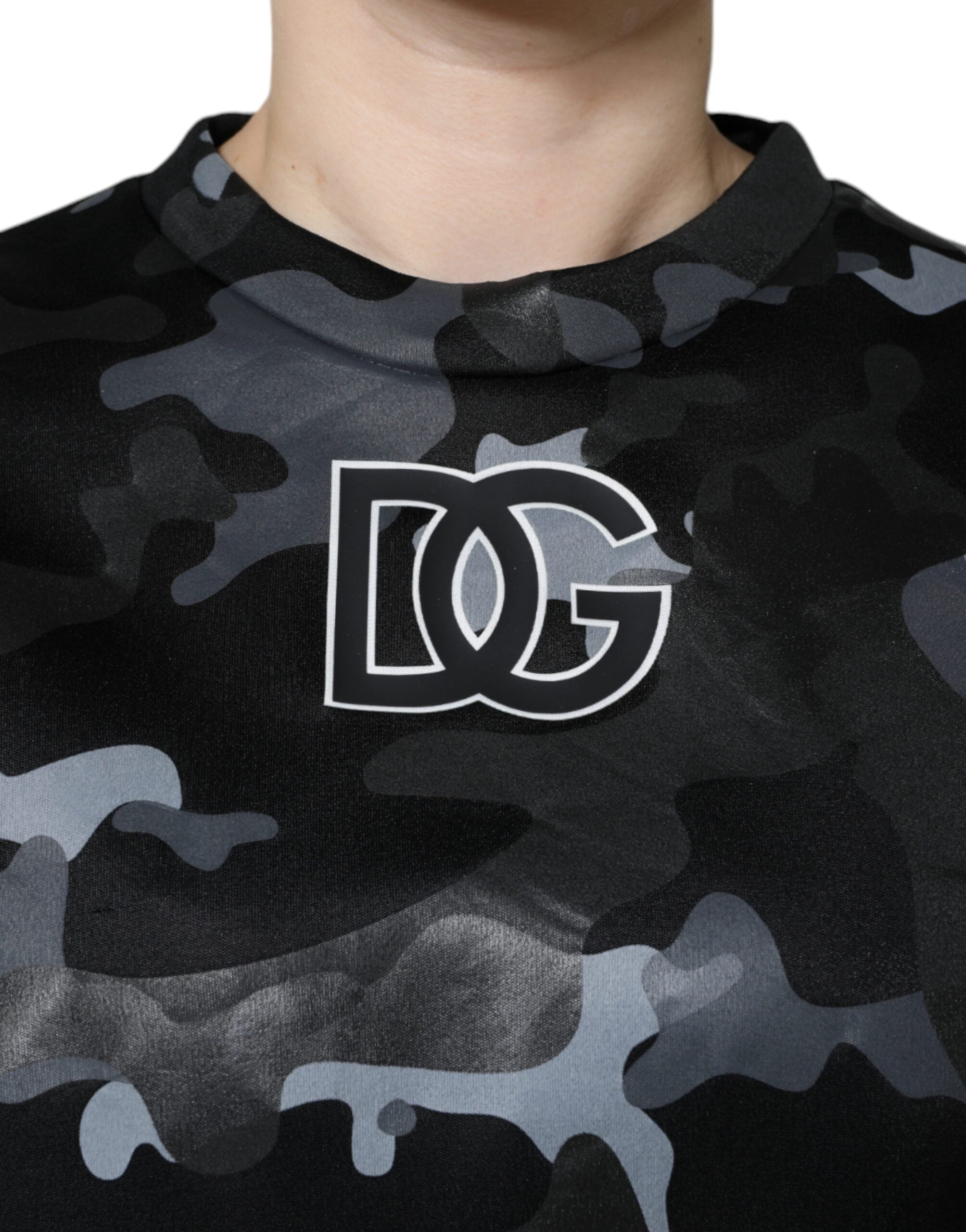 Dolce & Gabbana Black Camouflage Round Neck Sweatshirt Women's Sweater