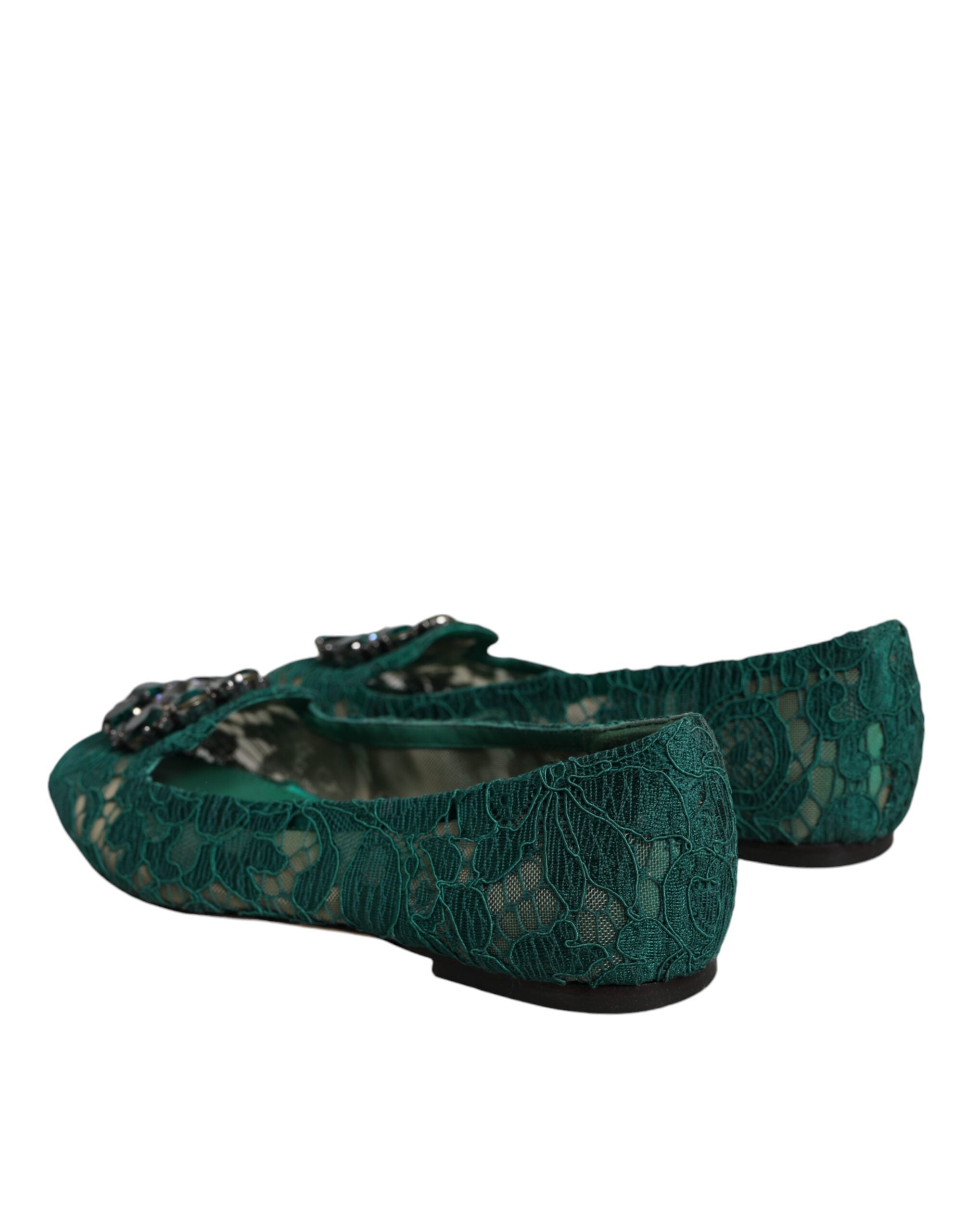Dolce & Gabbana Green Lace Crystal Ballet Flats Loafers Women's Shoes (Pre-Owned)