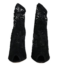 Dolce & Gabbana Black Lace Stretch Heels Mid Calf Boot Women's Shoes