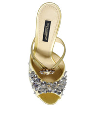 Dolce & Gabbana Yellow Mary Janes Satin Crystal Sandals Women's Shoes