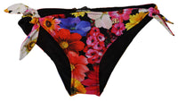 Dolce & Gabbana Black Floral Print Swimsuit Bikini Bottom Women's Swimwear