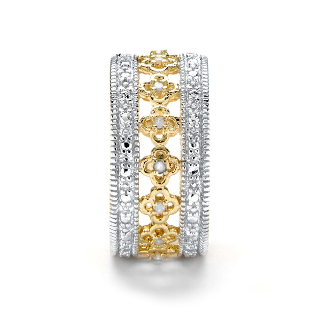 PalmBeach Jewelry Yellow Gold-plated Sterling Silver Round Genuine Diamond Filigree Eternity Ring (1/7 cttw, I Color, I3 Clarity) Sizes 6-10