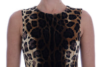 Dolce & Gabbana Brown Leopard Print Silk Sheath Women's Dress