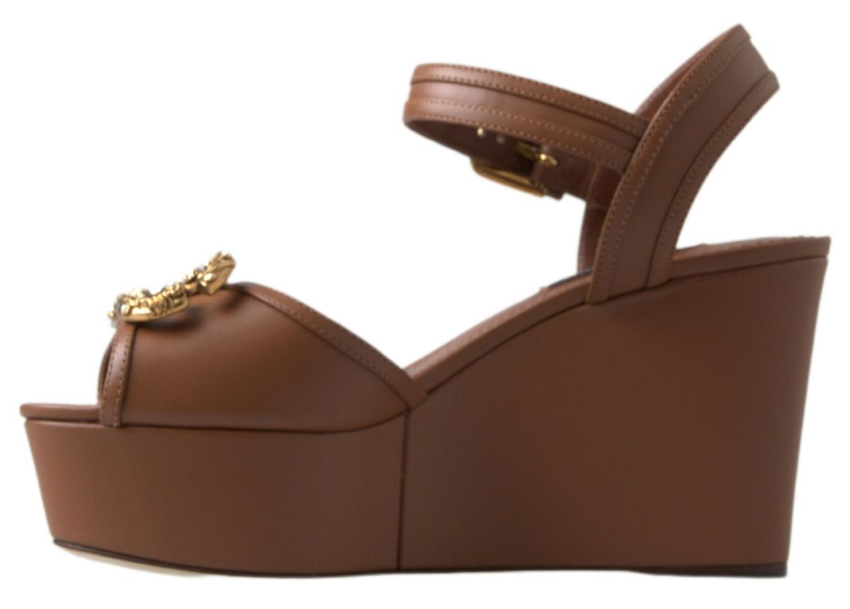 Dolce & Gabbana Chic Brown Leather Ankle Strap Women's Wedges
