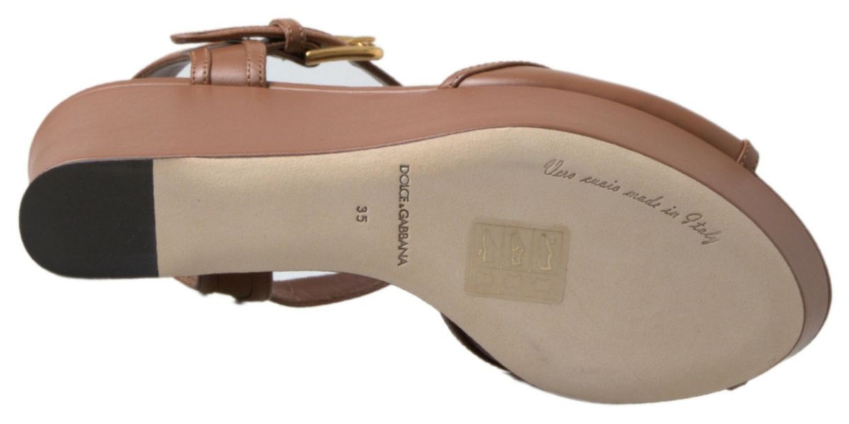 Dolce & Gabbana Chic Brown Leather Ankle Strap Women's Wedges