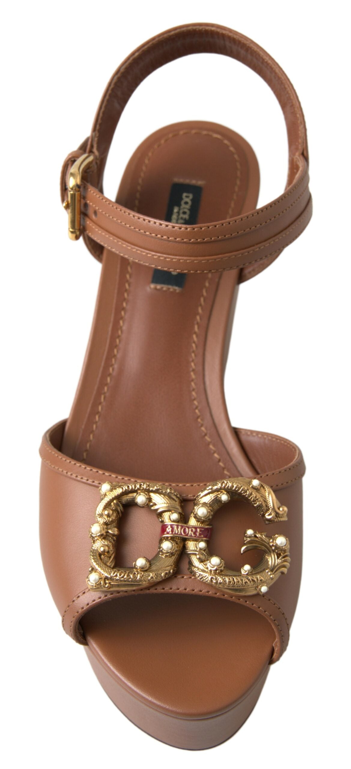 Dolce & Gabbana Chic Brown Leather Ankle Strap Women's Wedges