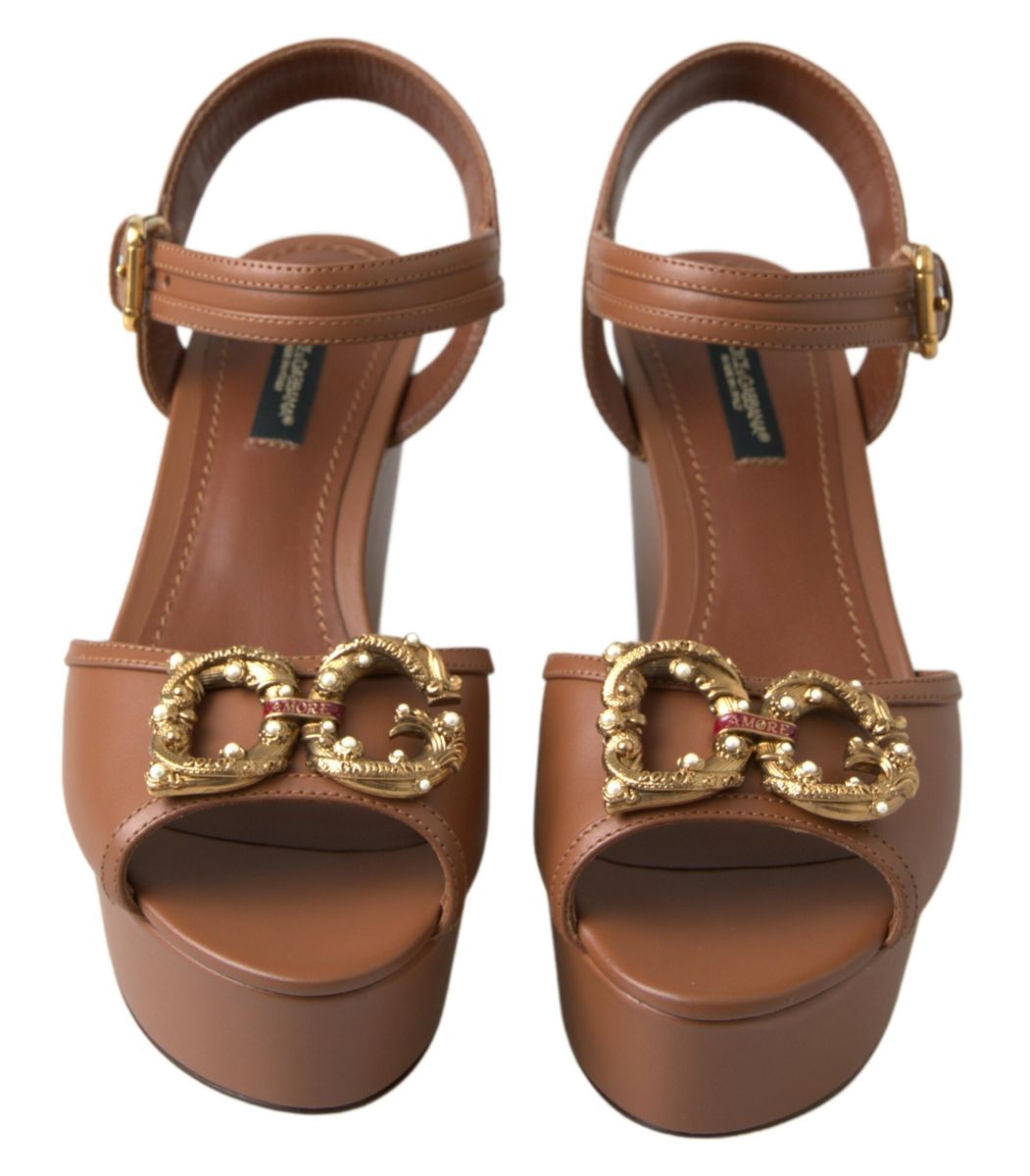 Dolce & Gabbana Chic Brown Leather Ankle Strap Women's Wedges