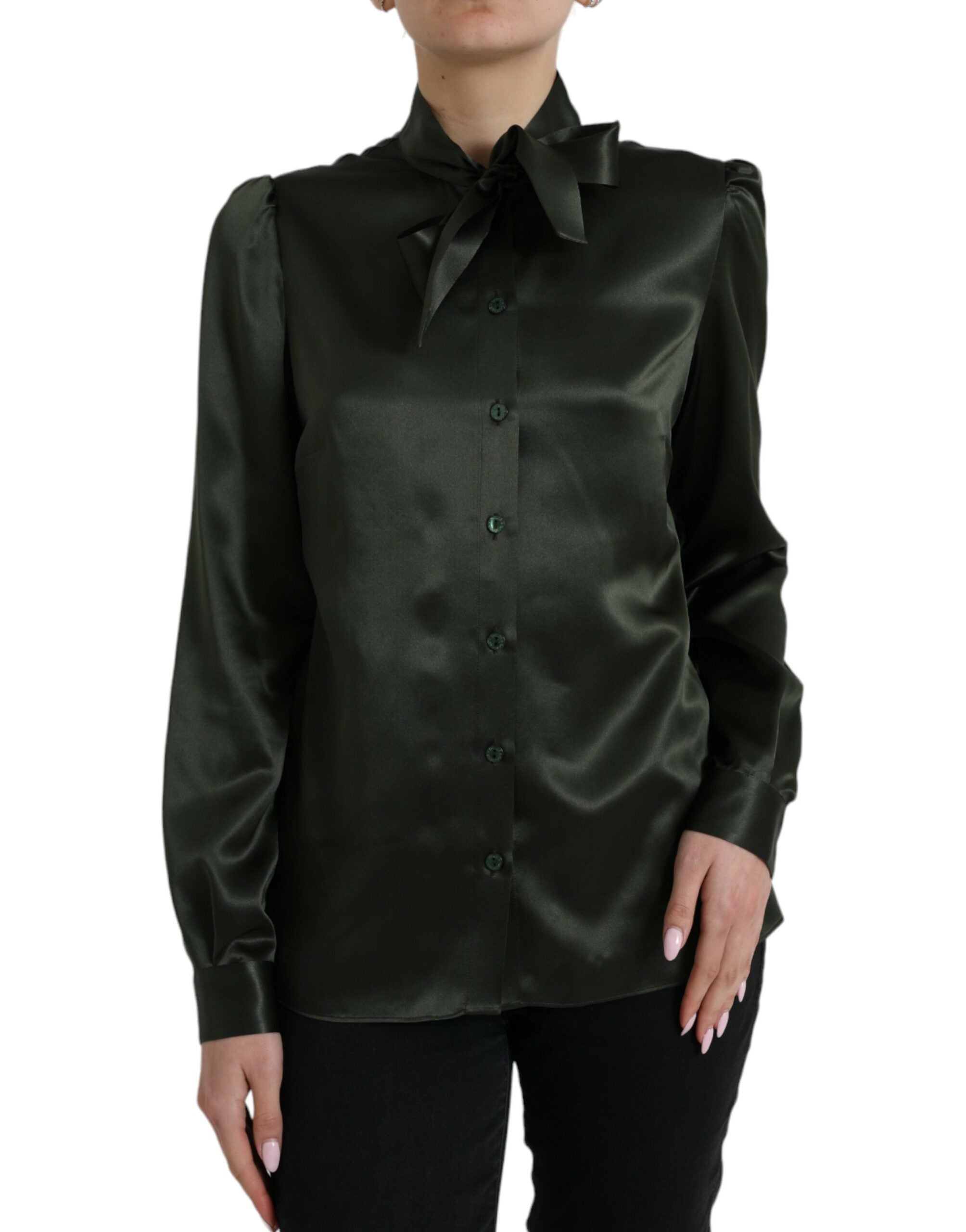 Dolce & Gabbana Elegant Silk Ascot Collar Women's Blouse