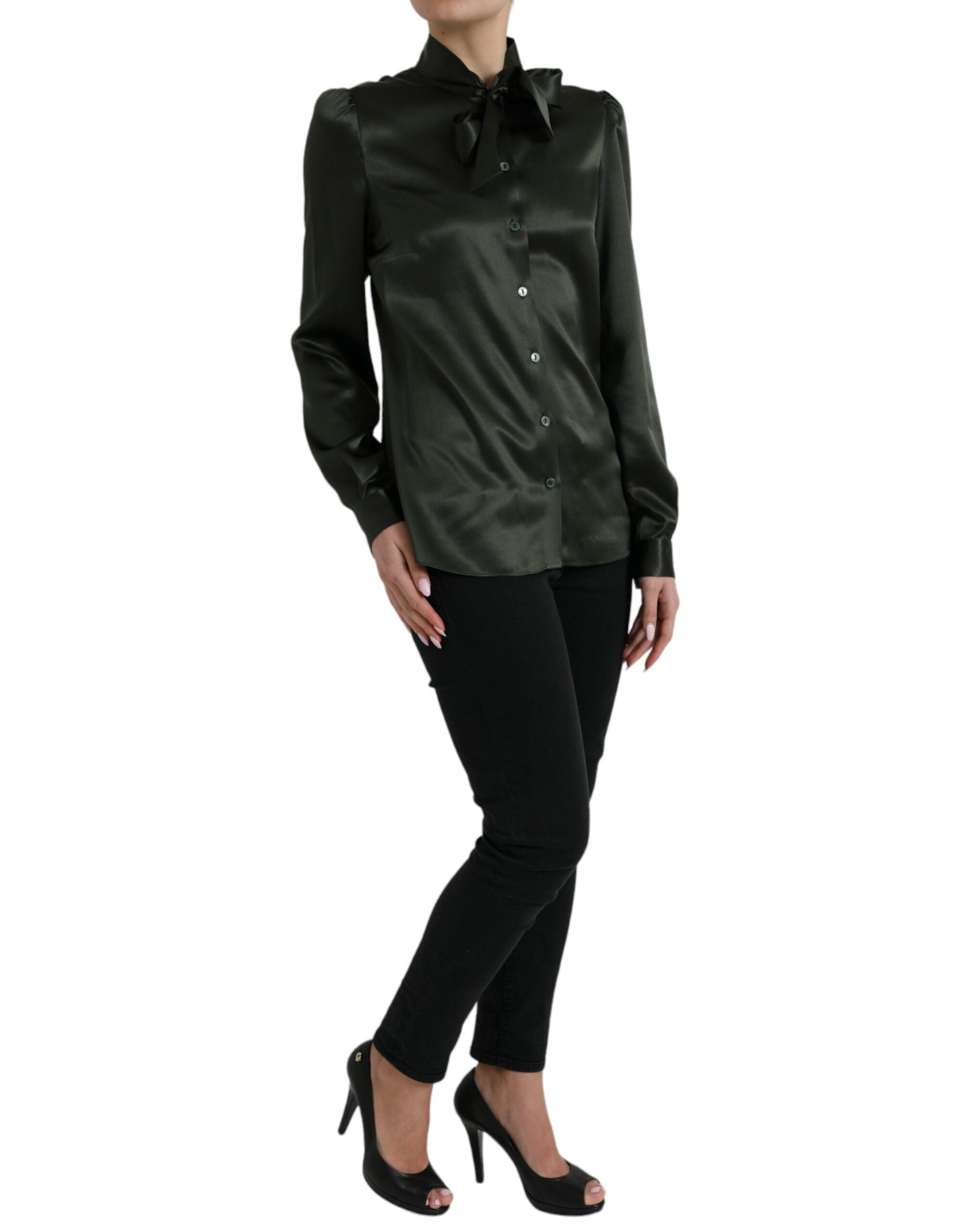 Dolce & Gabbana Elegant Silk Ascot Collar Women's Blouse