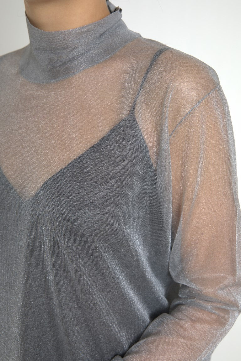 Dolce & Gabbana Elegant Gray Long Sleeve Mesh Women's Top