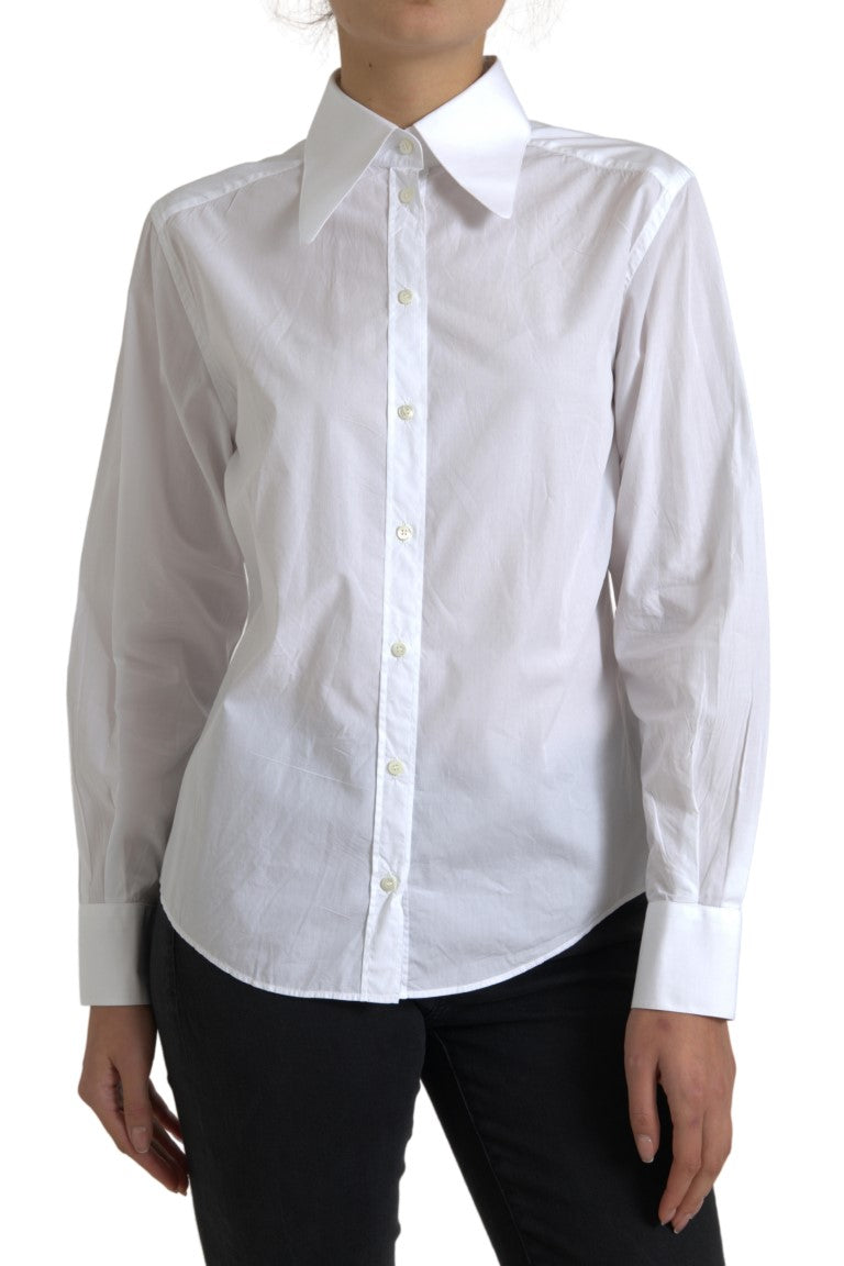 Dolce & Gabbana Elegant White Cotton Collared Women's Top