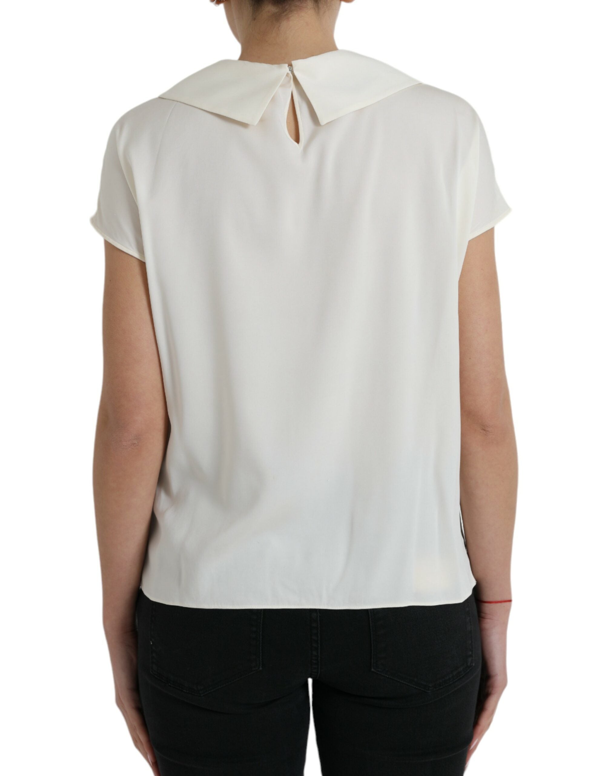 Dolce & Gabbana Elegant Off-White Lace-Trim Silk Women's Blouse