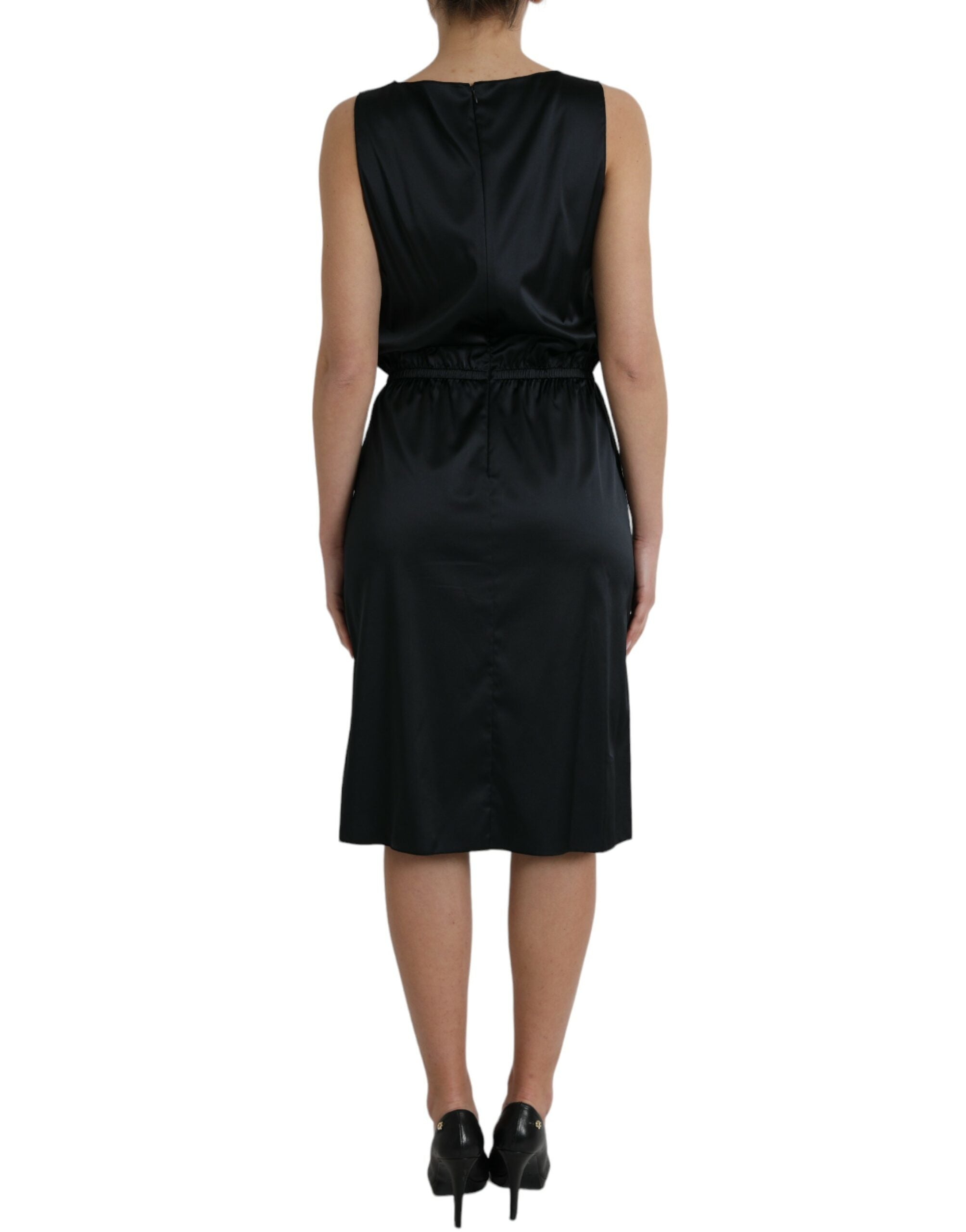 Dolce & Gabbana Black Polyester Lace Trim Sheath Midi Women's Dress