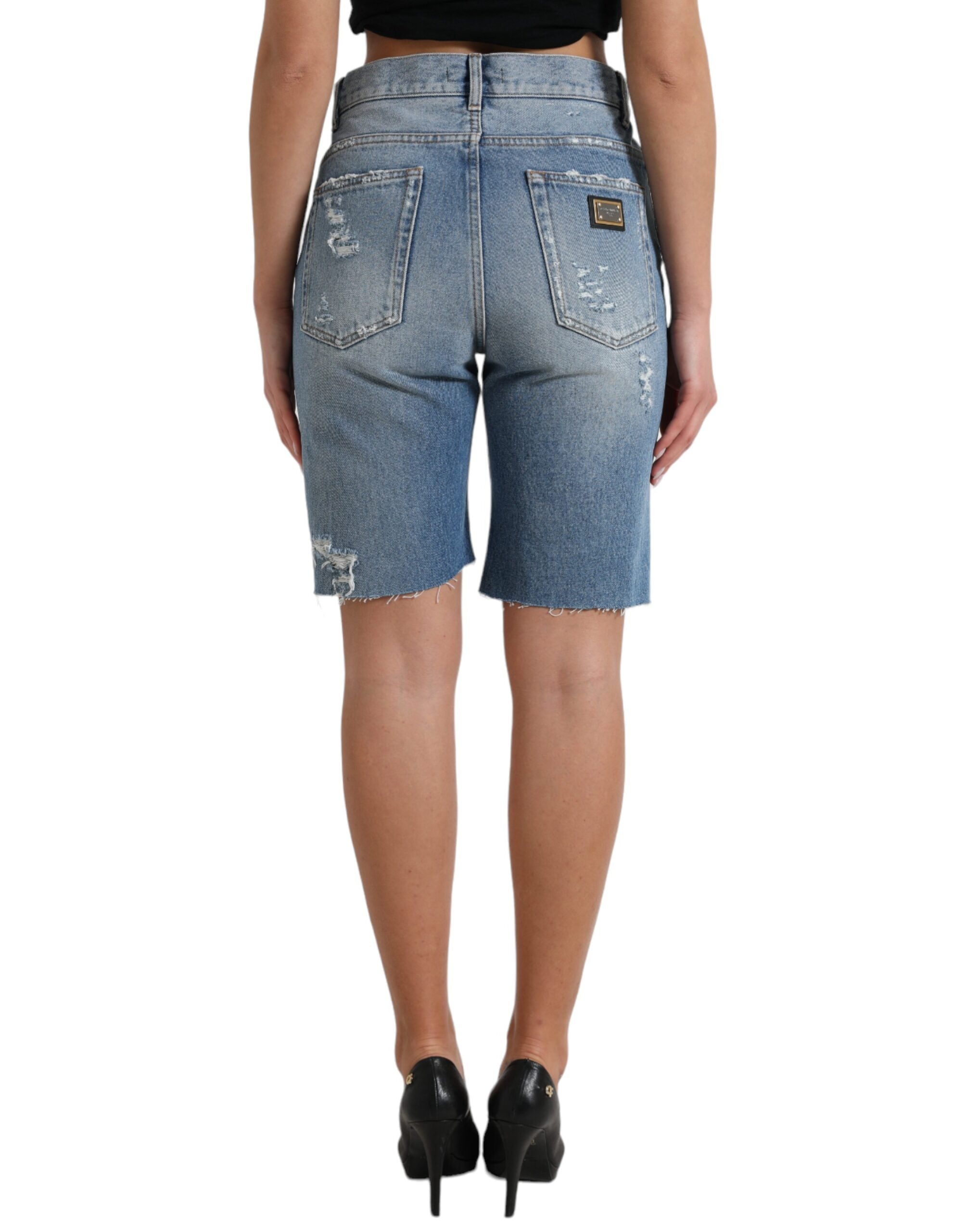Dolce & Gabbana High Waist Embellished Bermuda Denim Women's Shorts