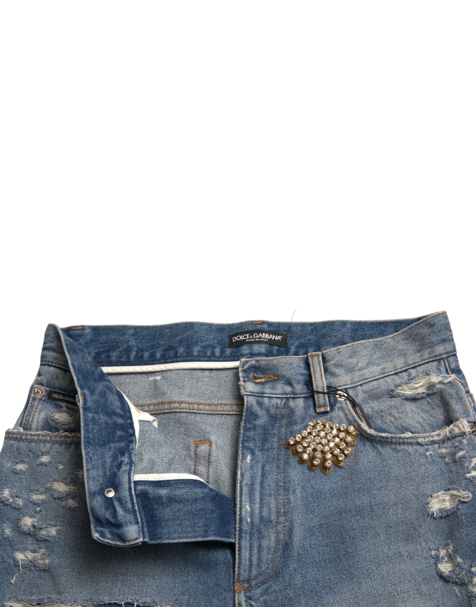 Dolce & Gabbana High Waist Embellished Bermuda Denim Women's Shorts