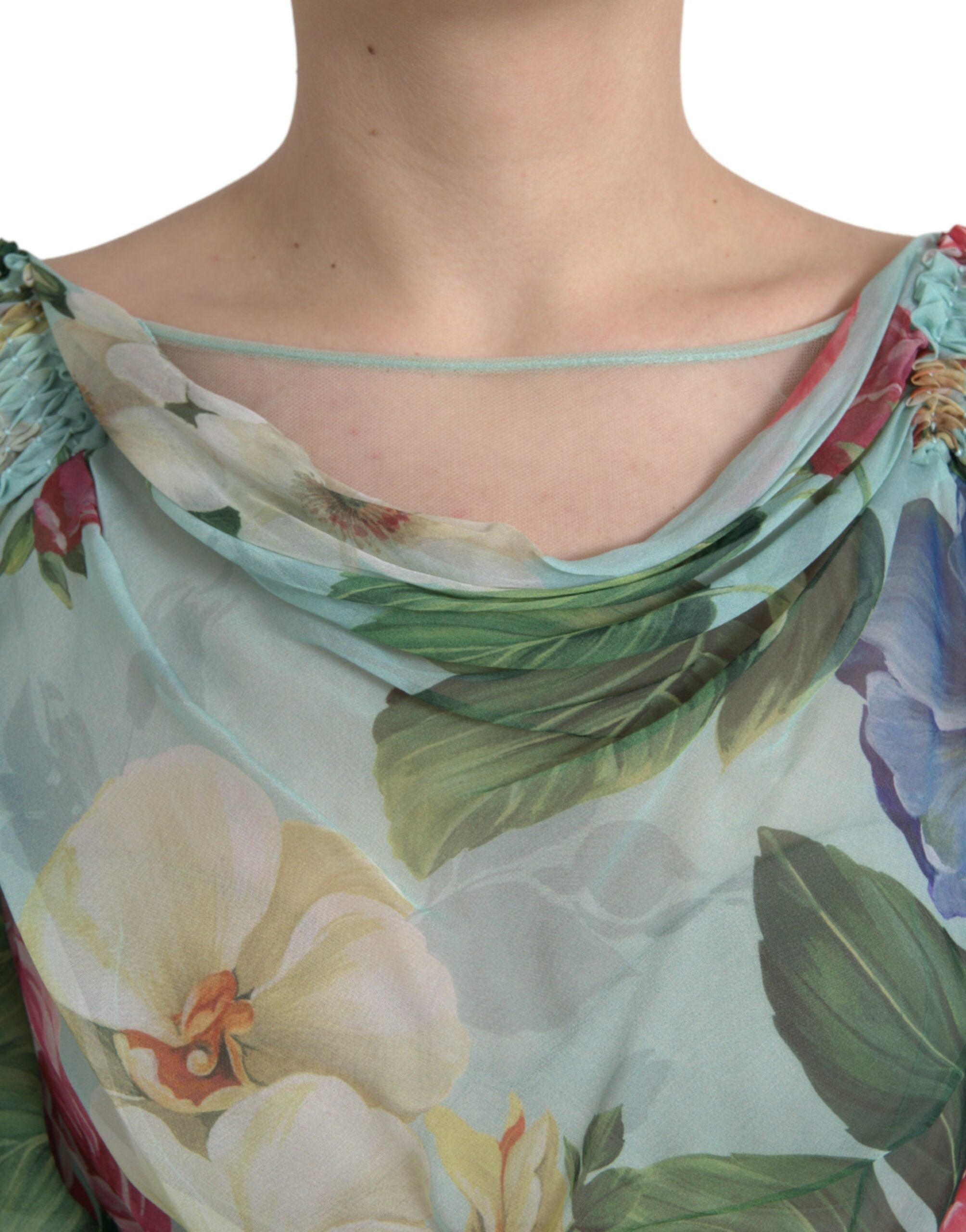 Dolce & Gabbana Blue Floral Print Tiered Long Maxi Women's Dress