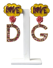 Dolce & Gabbana Gold Crystal LOVE DG Clip On Dangling Jewelry Women's Earrings