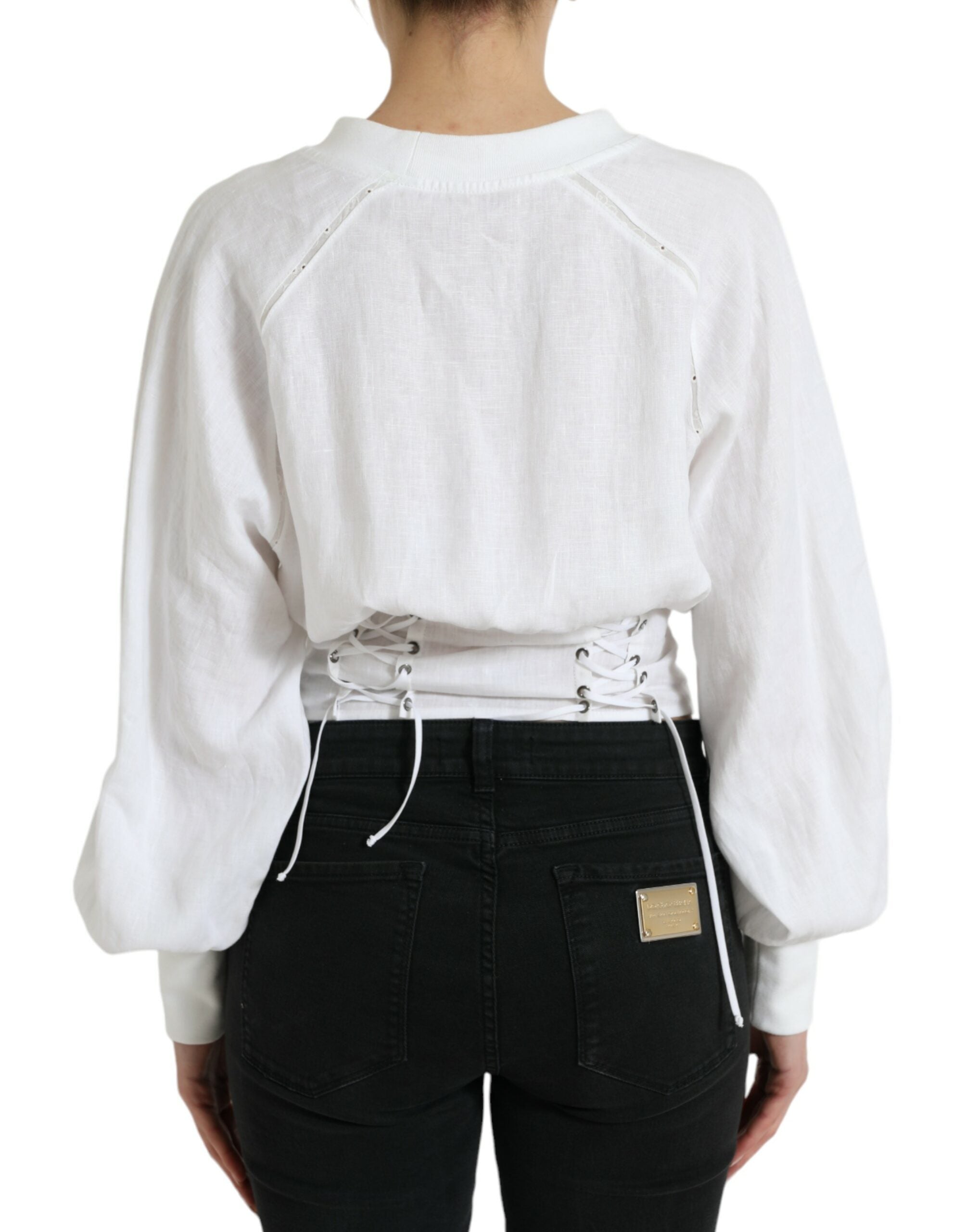 Dolce & Gabbana Elegant White Lace-Up Corset Cropped Women's Top
