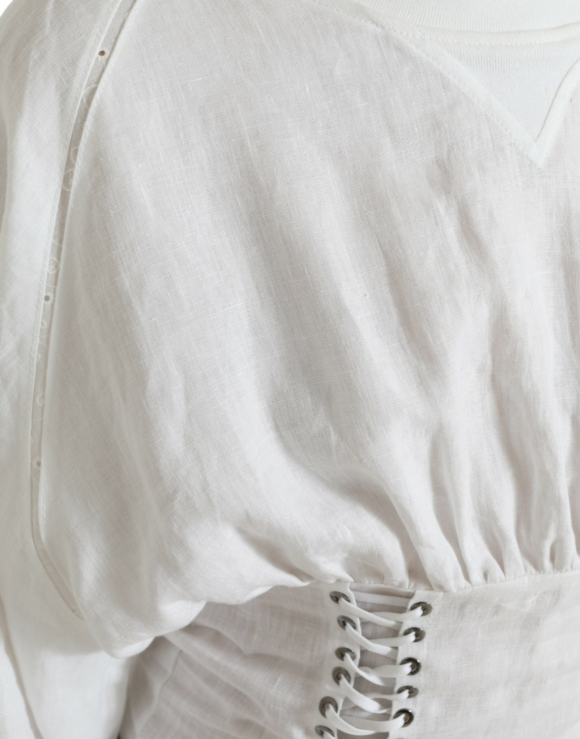 Dolce & Gabbana Elegant White Lace-Up Corset Cropped Women's Top