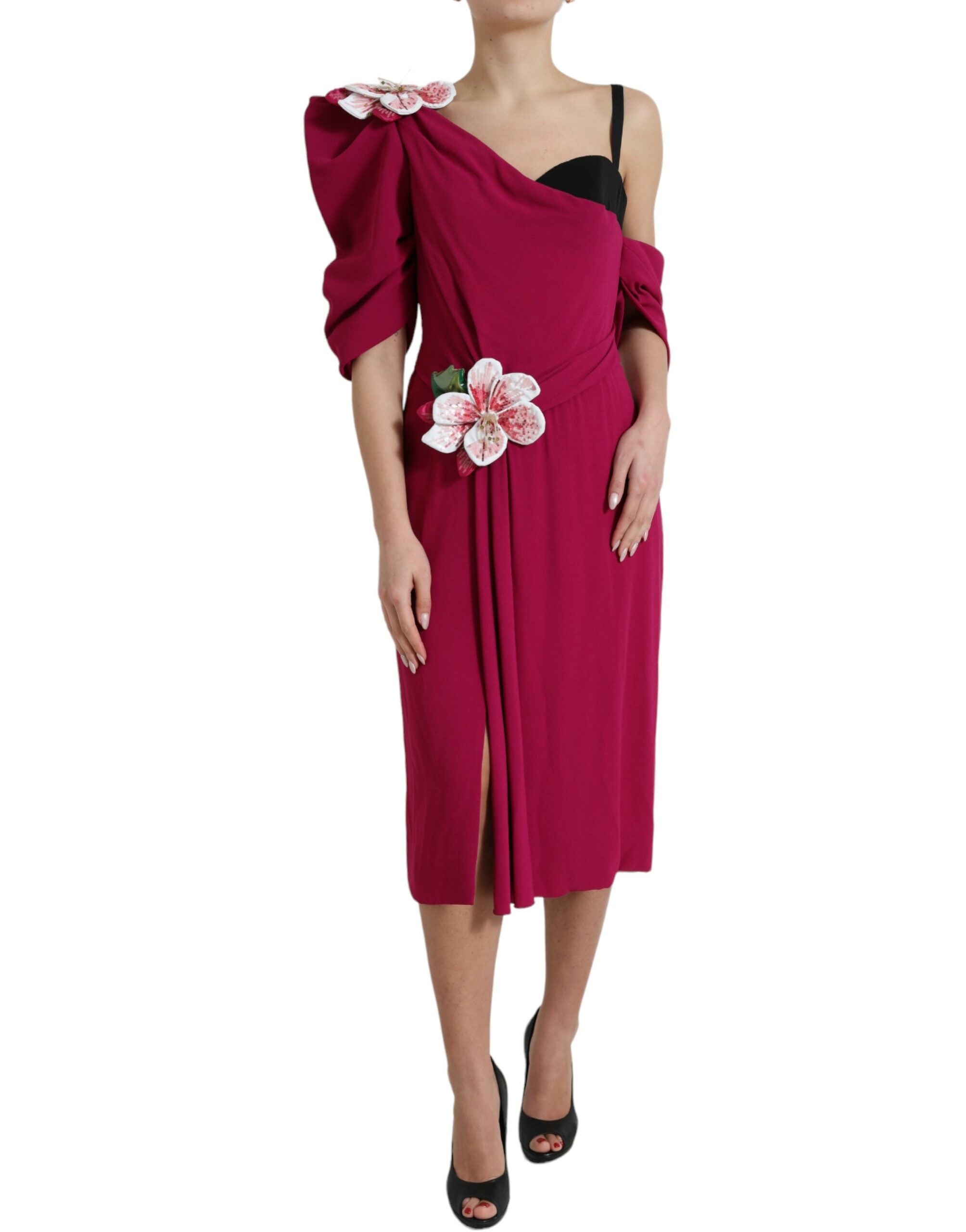Dolce & Gabbana Elegant Purple Silk Midi Sheath Women's Dress