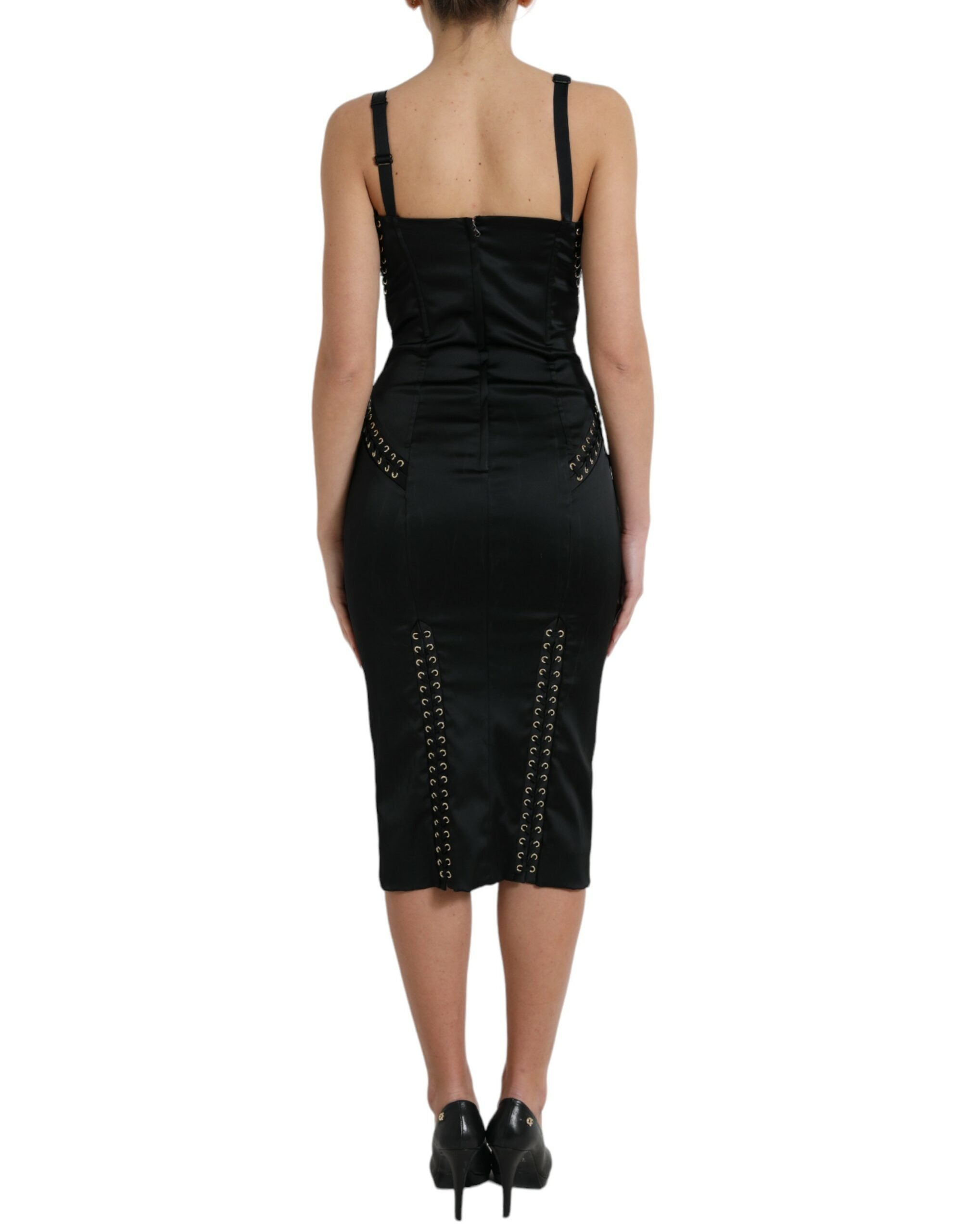 Dolce & Gabbana Elegant Black Lace-Up Midi Bodycon Women's Dress