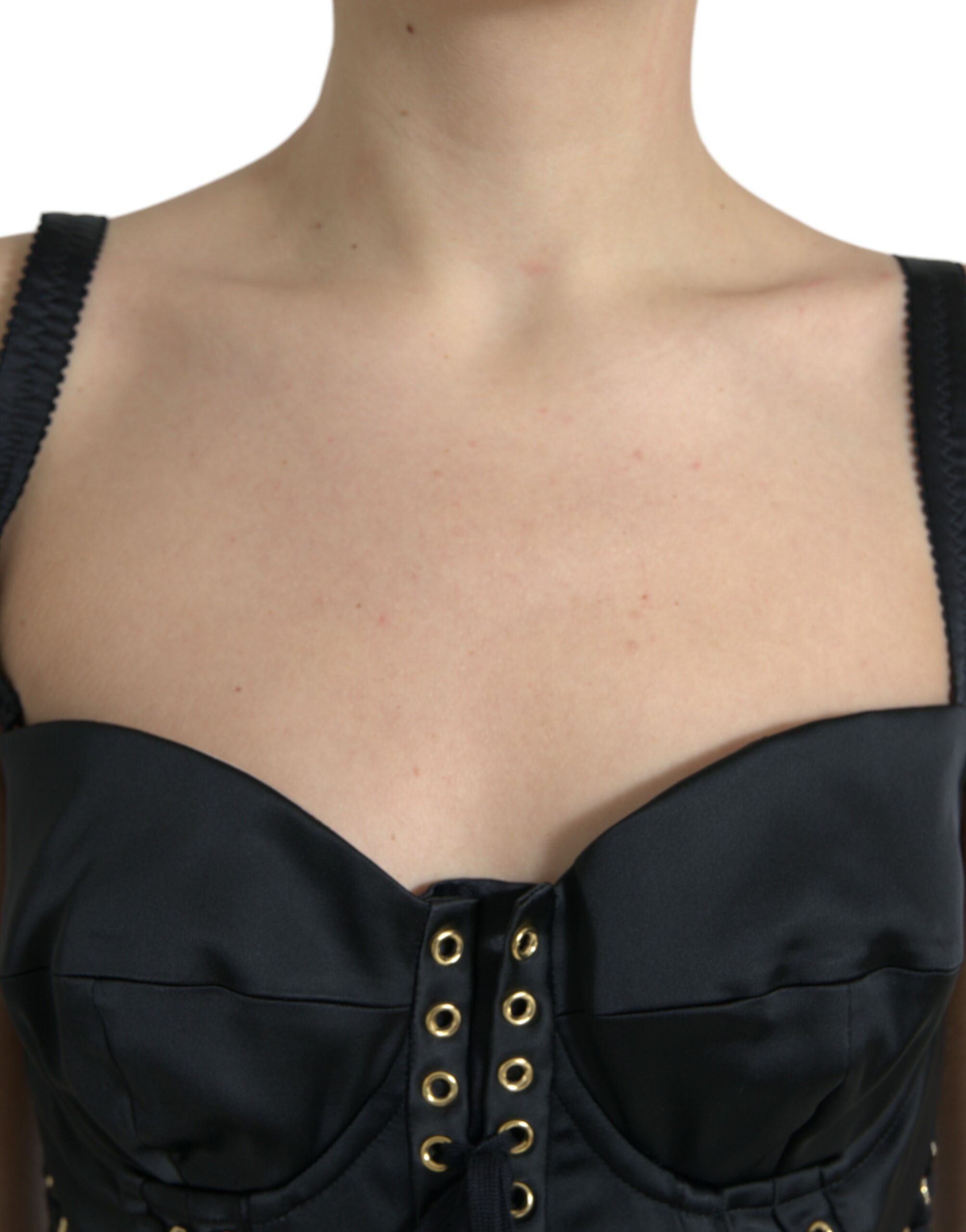 Dolce & Gabbana Elegant Black Lace-Up Midi Bodycon Women's Dress
