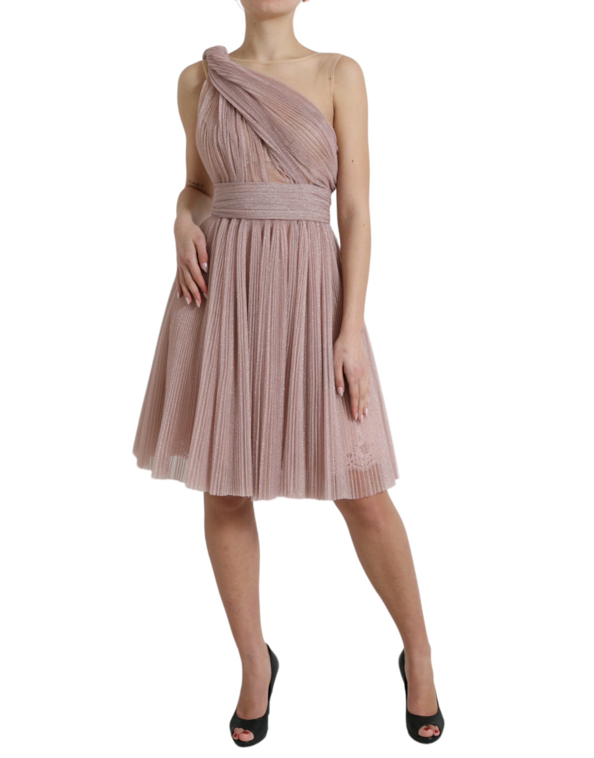 Dolce & Gabbana Lilac One-Shoulder Pleated Designer Women's Dress