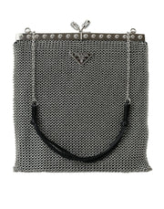 Prada Elegant Silver Mesh Shoulder Evening Women's Bag