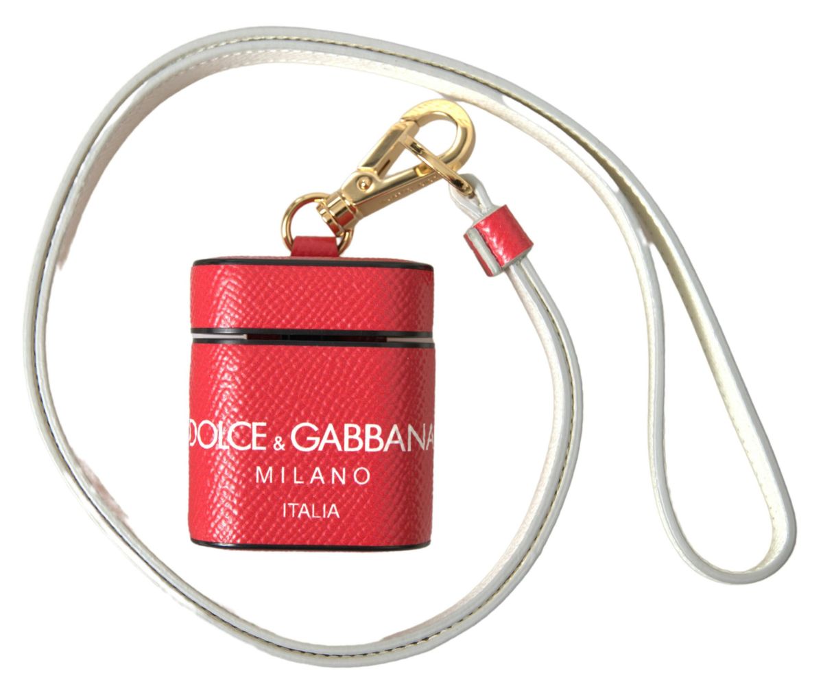 Dolce & Gabbana Elegant Red Calf Leather Airpods Women's Case