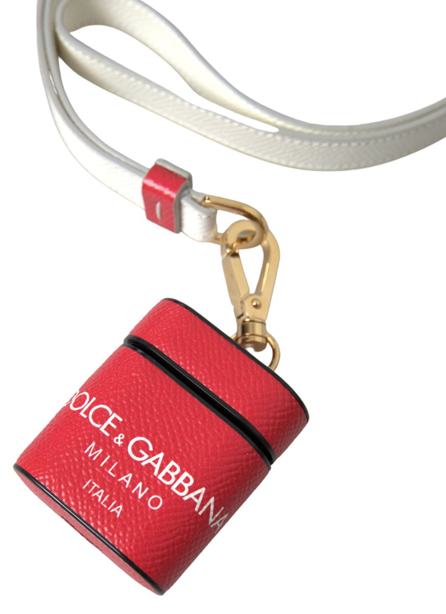 Dolce & Gabbana Elegant Red Calf Leather Airpods Women's Case