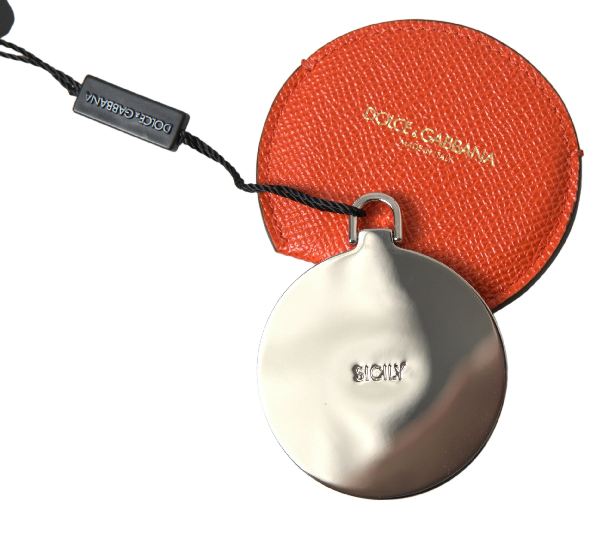 Dolce & Gabbana Elegant Orange Calfskin Mirror Women's Holder