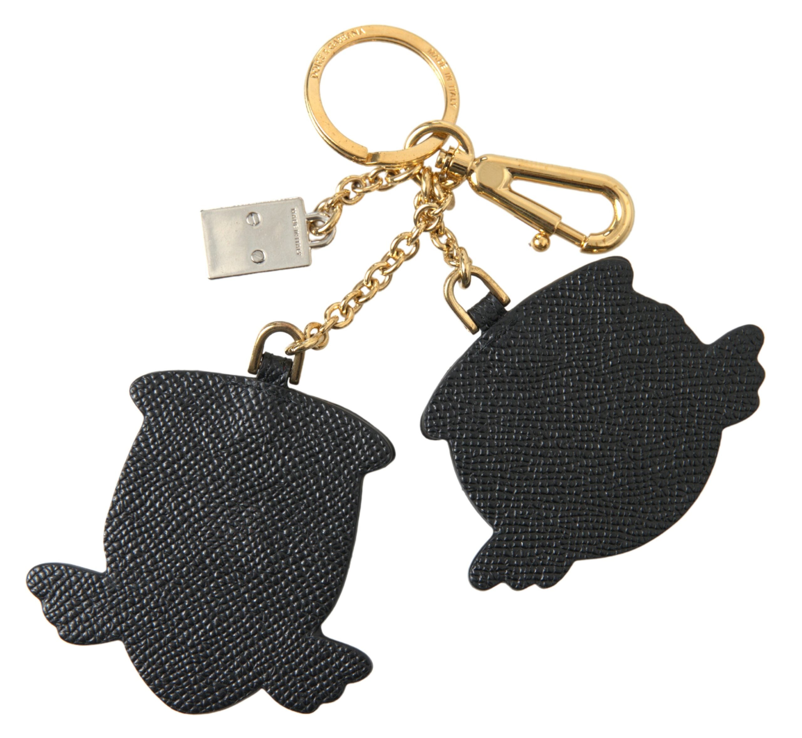 Dolce & Gabbana Chic Blue Leather Keychain with Gold Women's Accents