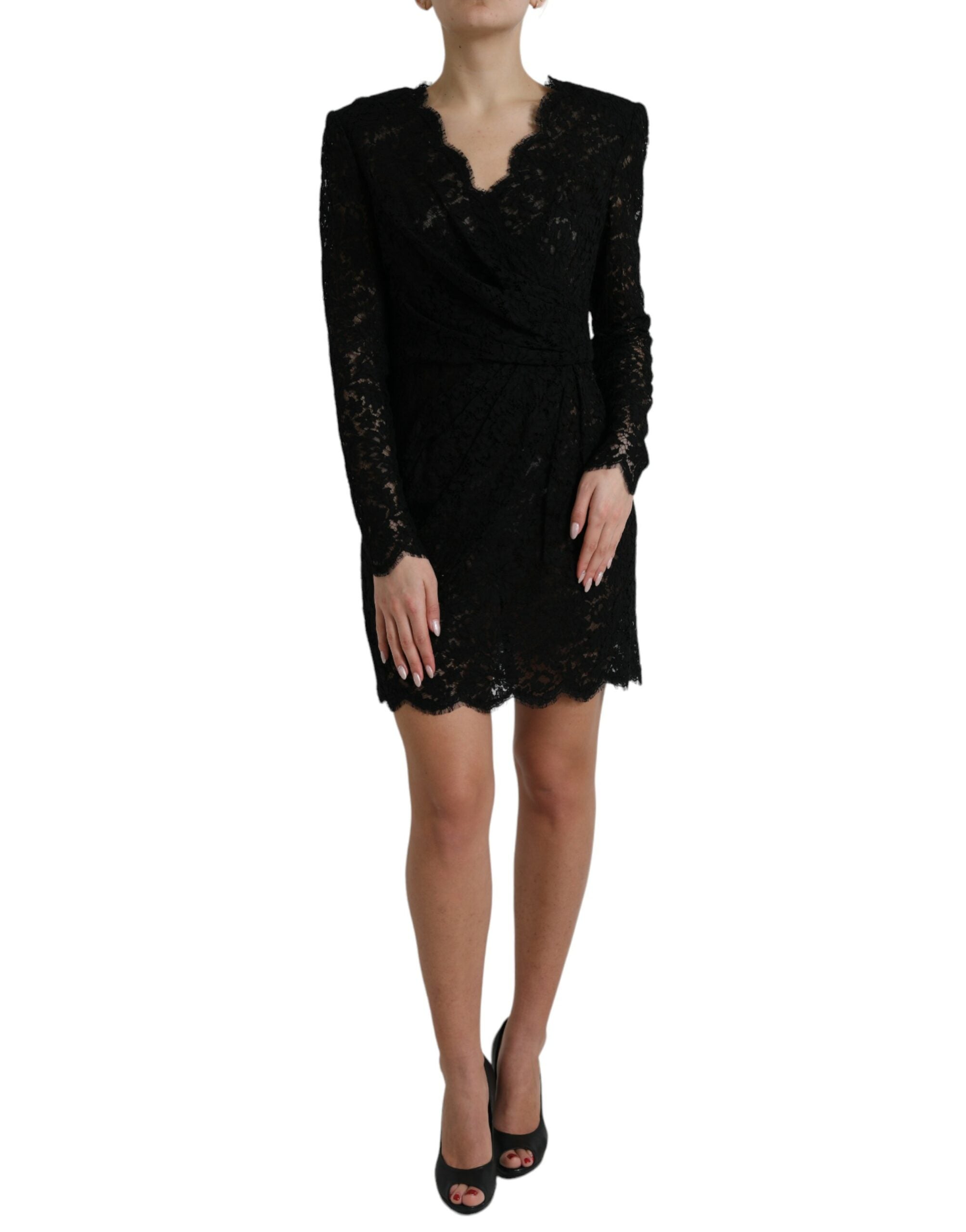 Dolce & Gabbana Elegant Black Floral Lace Sheath Mini Women's Dress