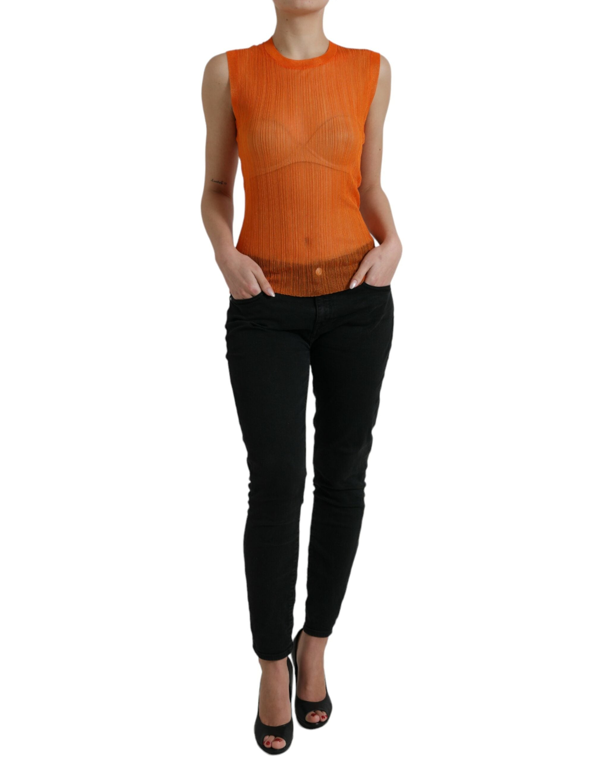 Dolce & Gabbana Chic Orange Crew Neck Tank Women's Top