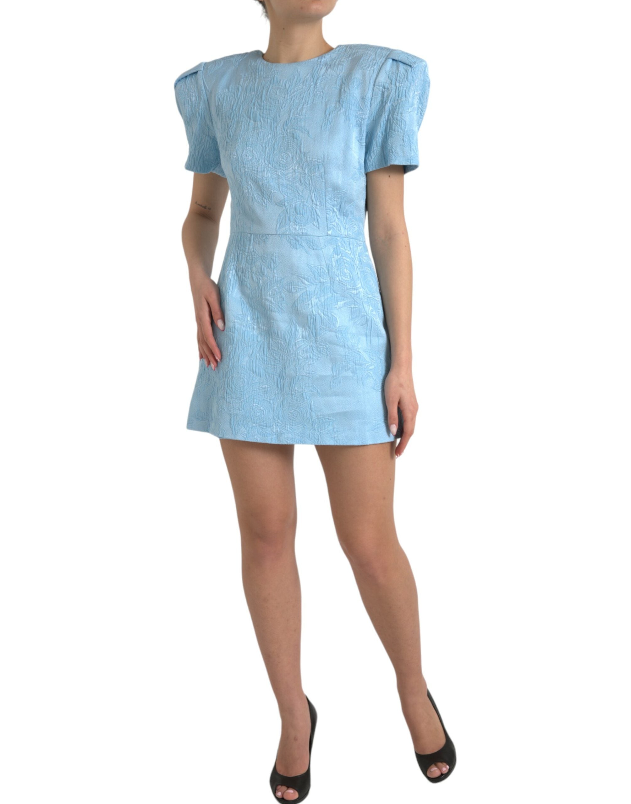 Dolce & Gabbana Elegant Sky-Blue Floral Jacquard Mini Women's Dress