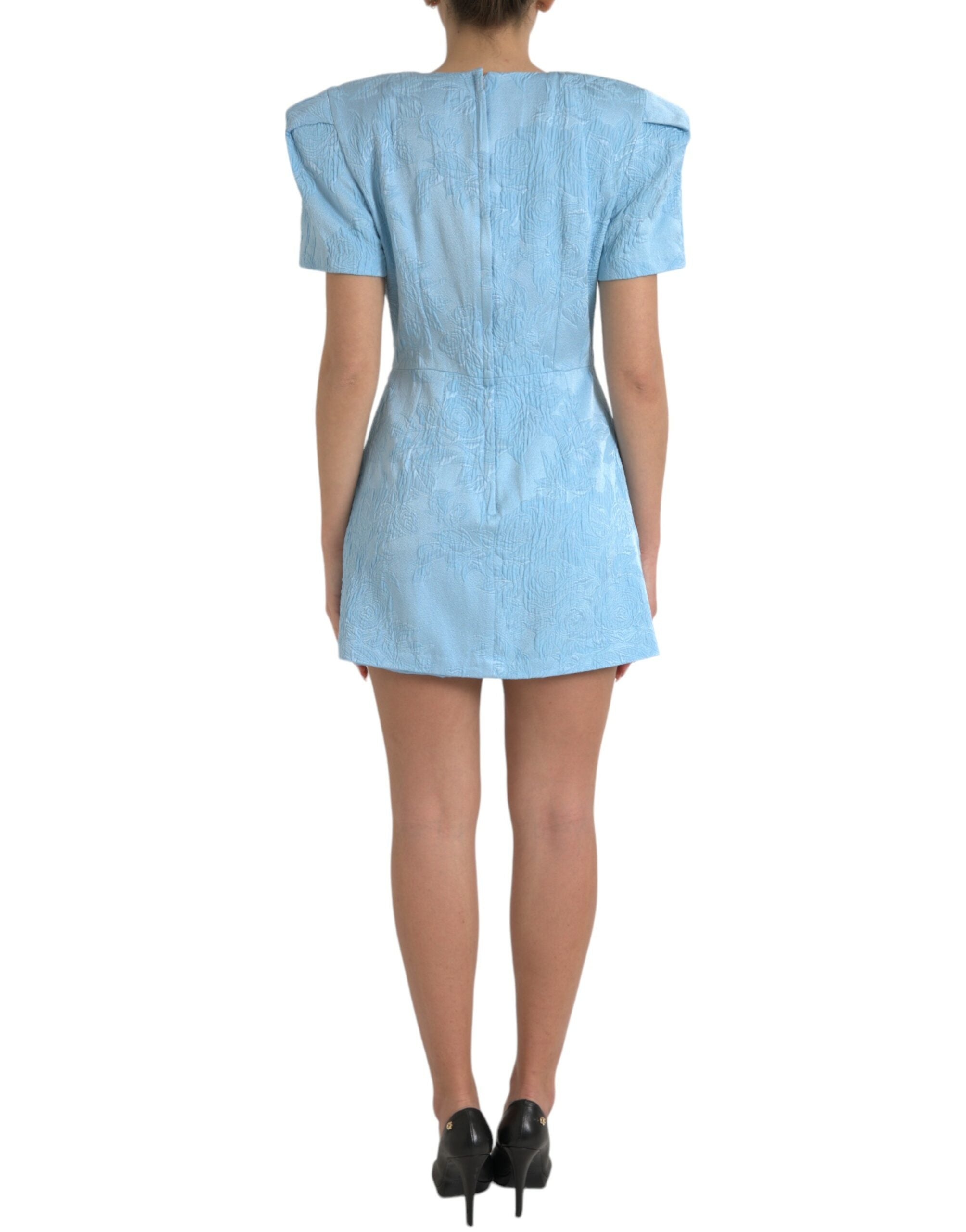 Dolce & Gabbana Elegant Sky-Blue Floral Jacquard Mini Women's Dress