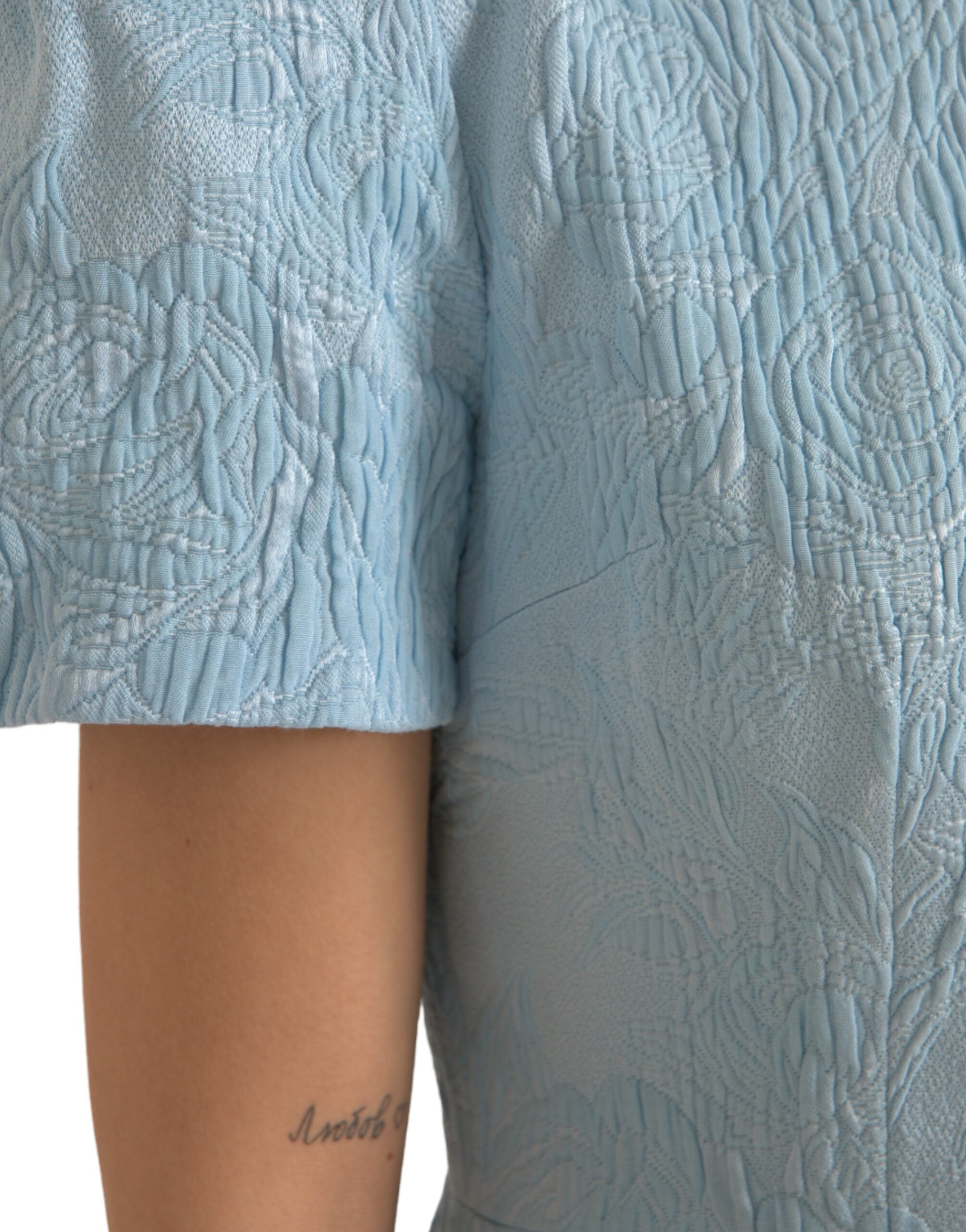 Dolce & Gabbana Elegant Sky-Blue Floral Jacquard Mini Women's Dress